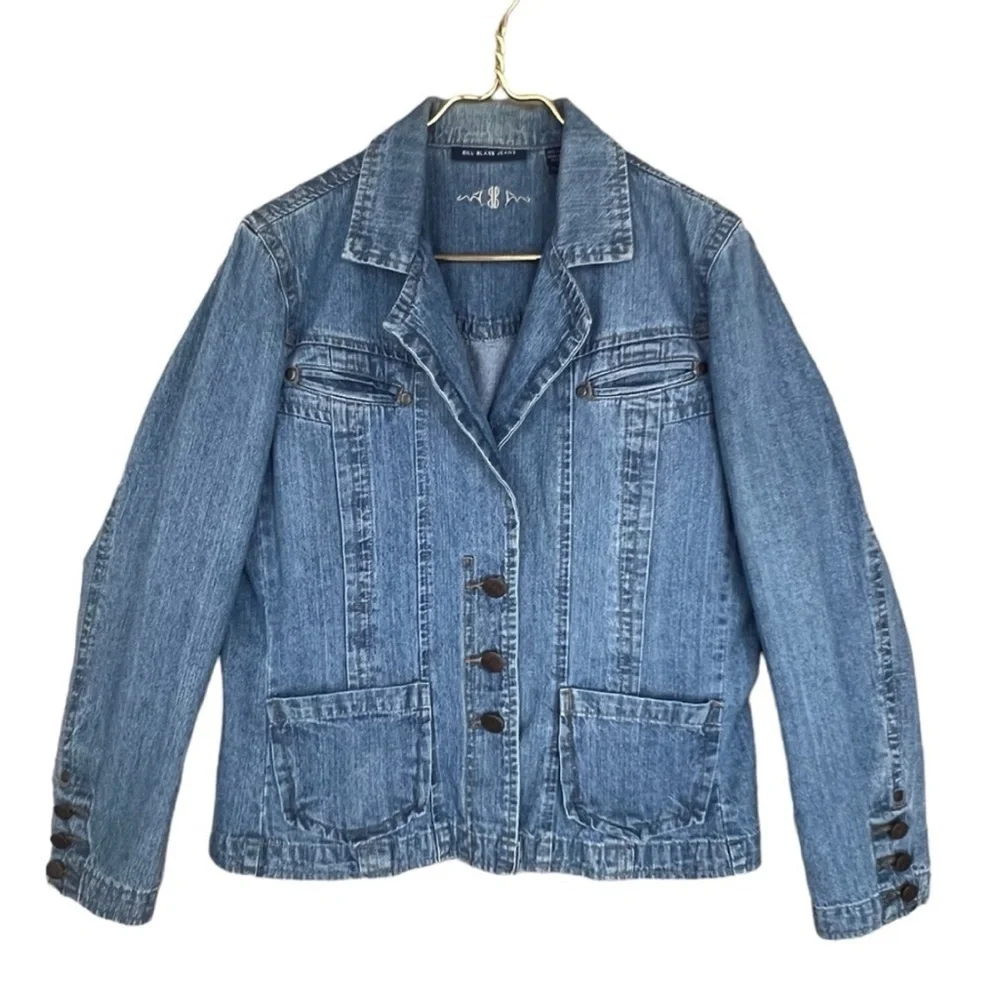 Vintage Bill Blass Blue Denim Button Front Jacket Size Large - Picture 1 of 9